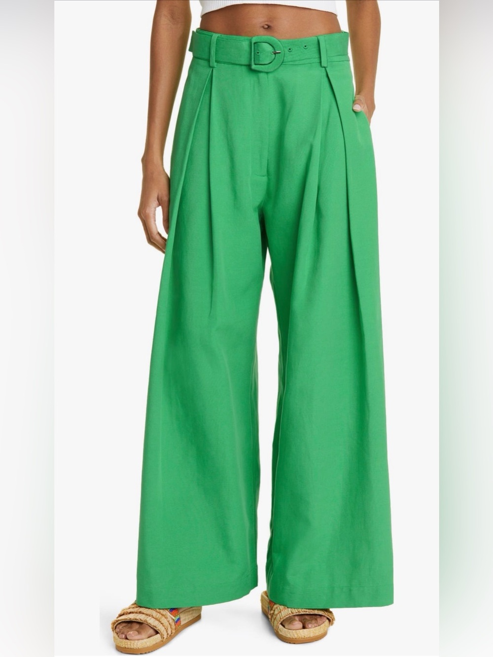 A.L.C. Green High-Waist Wide-Leg Pants with Belt Size 00 (read description)